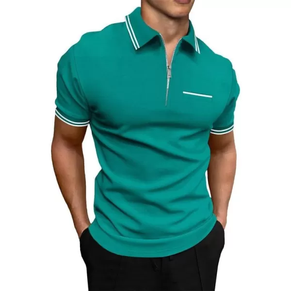 JMIERR Mens Knit Polo Shirts Quarter Zip Shirts Casual Stripe Summer Lightweight Short Sleeve Golf Collared Shirt