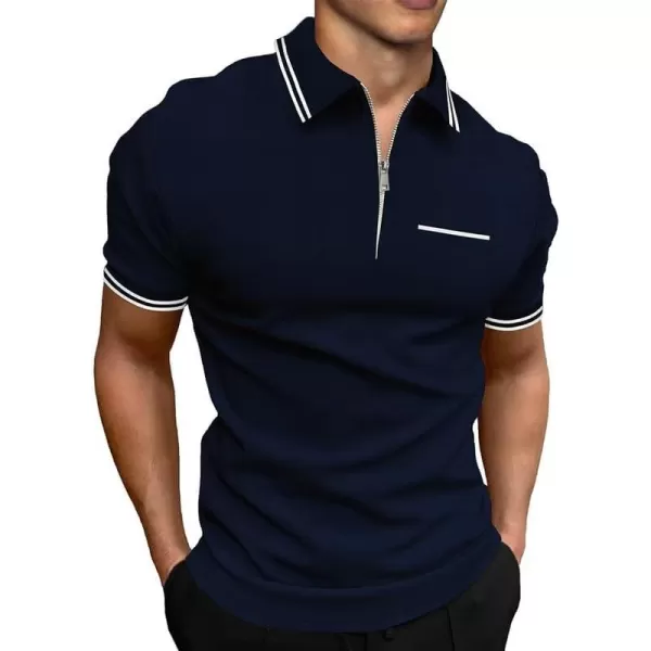 JMIERR Mens Knit Polo Shirts Quarter Zip Shirts Casual Stripe Summer Lightweight Short Sleeve Golf Collared Shirt