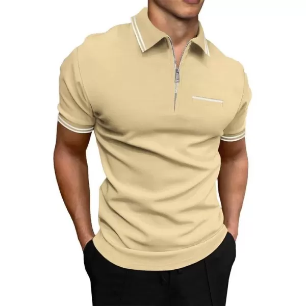JMIERR Mens Knit Polo Shirts Quarter Zip Shirts Casual Stripe Summer Lightweight Short Sleeve Golf Collared Shirt