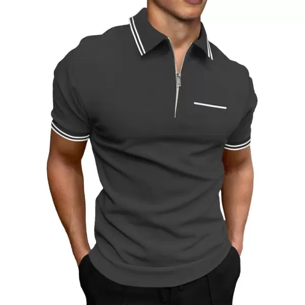 JMIERR Mens Knit Polo Shirts Quarter Zip Shirts Casual Stripe Summer Lightweight Short Sleeve Golf Collared Shirt