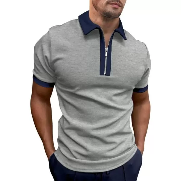 JMIERR Mens Knit Polo Shirts Quarter Zip Shirts Casual Stripe Summer Lightweight Short Sleeve Golf Collared Shirt
