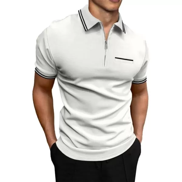 JMIERR Mens Knit Polo Shirts Quarter Zip Shirts Casual Stripe Summer Lightweight Short Sleeve Golf Collared Shirt