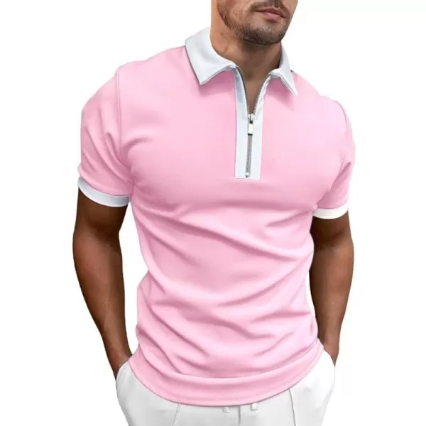 JMIERR Mens Knit Polo Shirts Quarter Zip Shirts Casual Stripe Summer Lightweight Short Sleeve Golf Collared Shirt
