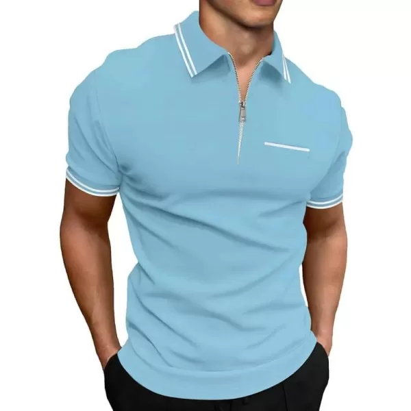 JMIERR Mens Knit Polo Shirts Quarter Zip Shirts Casual Stripe Summer Lightweight Short Sleeve Golf Collared Shirt