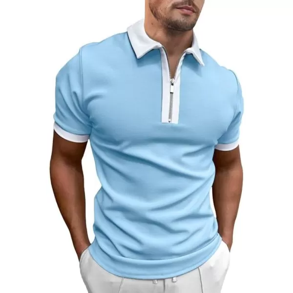 JMIERR Mens Knit Polo Shirts Quarter Zip Shirts Casual Stripe Summer Lightweight Short Sleeve Golf Collared Shirt