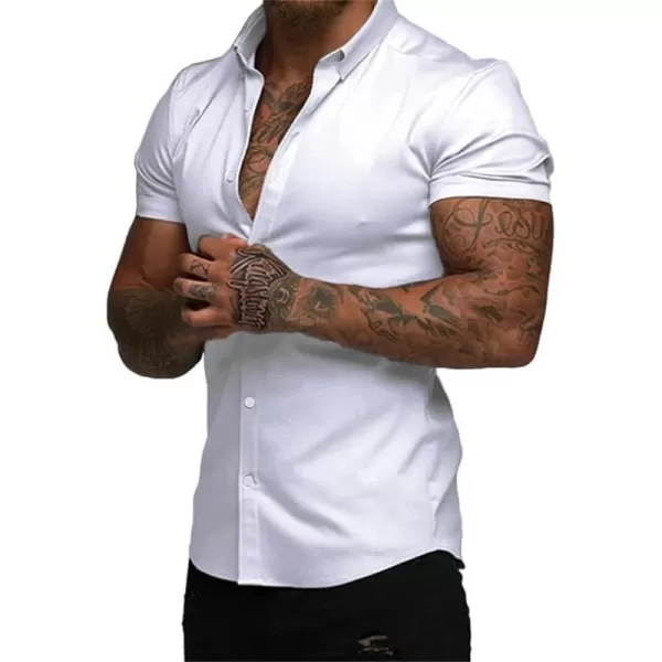 JMIERR Mens Muscle Fit Dress Shirts Casual Button Down Shirt Short Sleeve Wrinkle-Free Shirts
