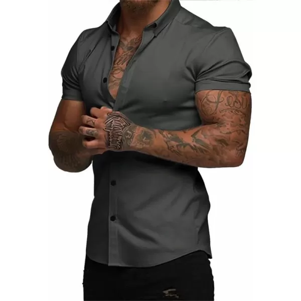 JMIERR Mens Muscle Fit Dress Shirts Casual Button Down Shirt Short Sleeve Wrinkle-Free Shirts