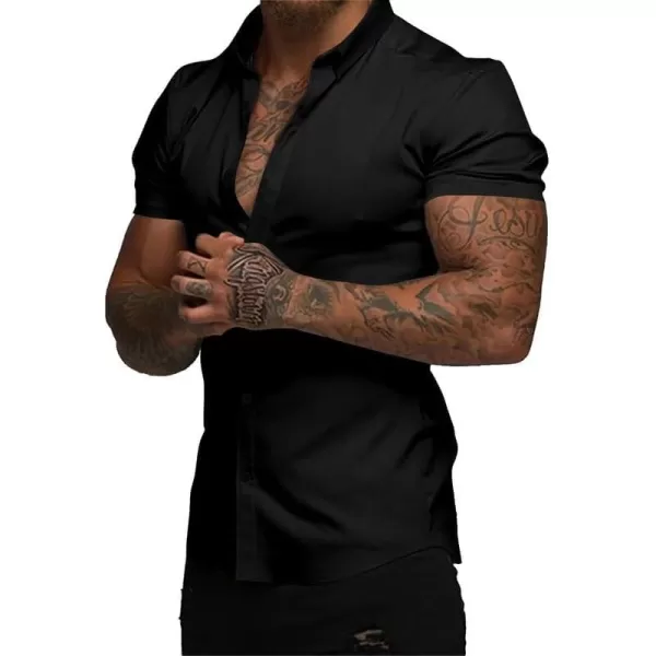 JMIERR Mens Muscle Fit Dress Shirts Casual Button Down Shirt Short Sleeve Wrinkle-Free Shirts