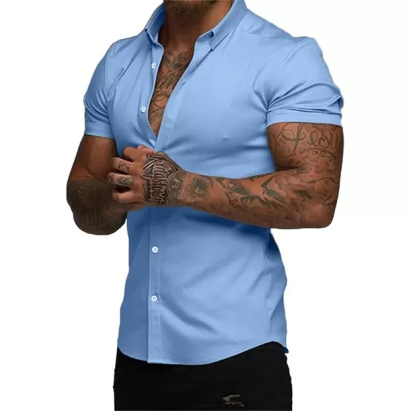JMIERR Mens Muscle Fit Dress Shirts Casual Button Down Shirt Short Sleeve Wrinkle-Free Shirts