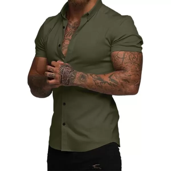 JMIERR Mens Muscle Fit Dress Shirts Casual Button Down Shirt Short Sleeve Wrinkle-Free Shirts