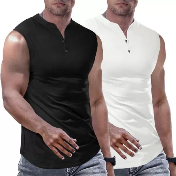 JMIERR Men's Muscle Sleeveless Tank Tops Slim Henley Longline Cotton T-Shirt Tees with Button