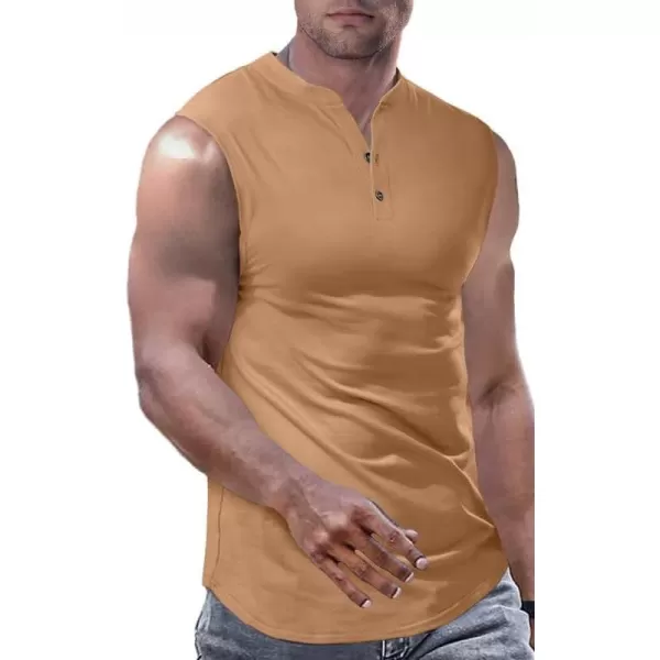 JMIERR Men's Muscle Sleeveless Tank Tops Slim Henley Longline Cotton T-Shirt Tees with Button