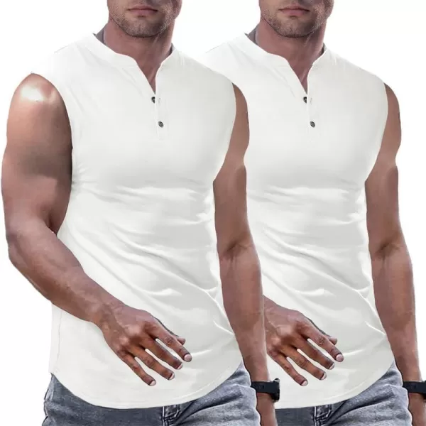 JMIERR Men's Muscle Sleeveless Tank Tops Slim Henley Longline Cotton T-Shirt Tees with Button