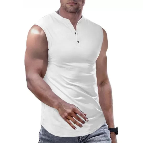 JMIERR Men's Muscle Sleeveless Tank Tops Slim Henley Longline Cotton T-Shirt Tees with Button