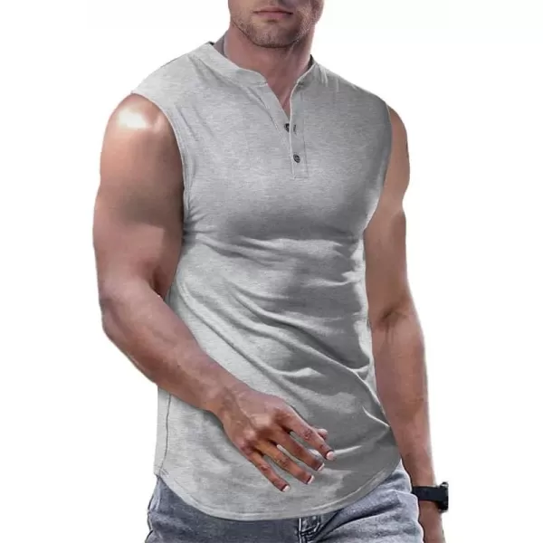 JMIERR Men's Muscle Sleeveless Tank Tops Slim Henley Longline Cotton T-Shirt Tees with Button