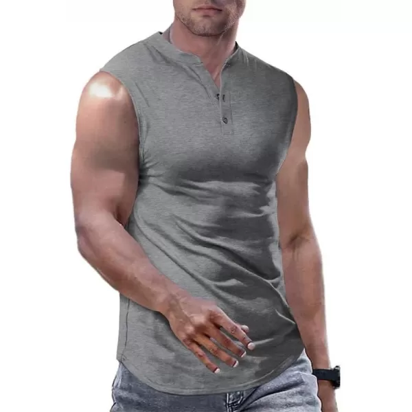 JMIERR Men's Muscle Sleeveless Tank Tops Slim Henley Longline Cotton T-Shirt Tees with Button