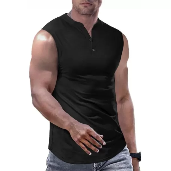 JMIERR Men's Muscle Sleeveless Tank Tops Slim Henley Longline Cotton T-Shirt Tees with Button
