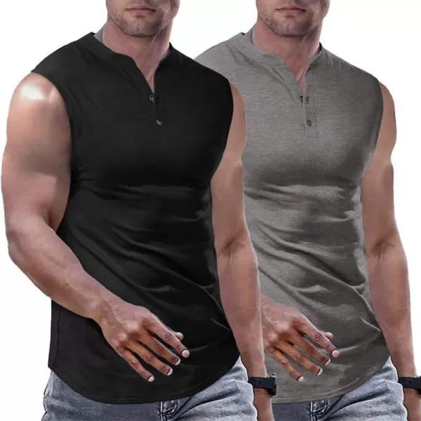 JMIERR Men's Muscle Sleeveless Tank Tops Slim Henley Longline Cotton T-Shirt Tees with Button