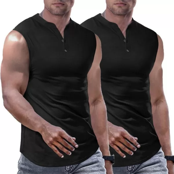 JMIERR Men's Muscle Sleeveless Tank Tops Slim Henley Longline Cotton T-Shirt Tees with Button