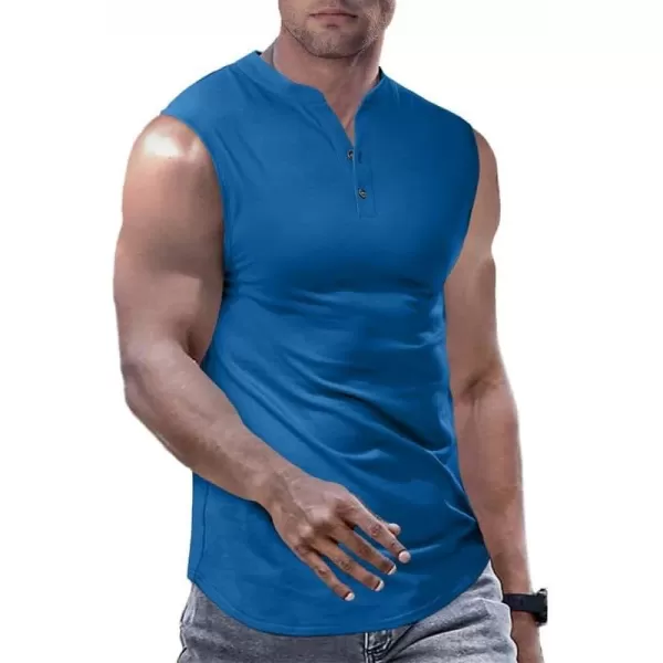 JMIERR Men's Muscle Sleeveless Tank Tops Slim Henley Longline Cotton T-Shirt Tees with Button