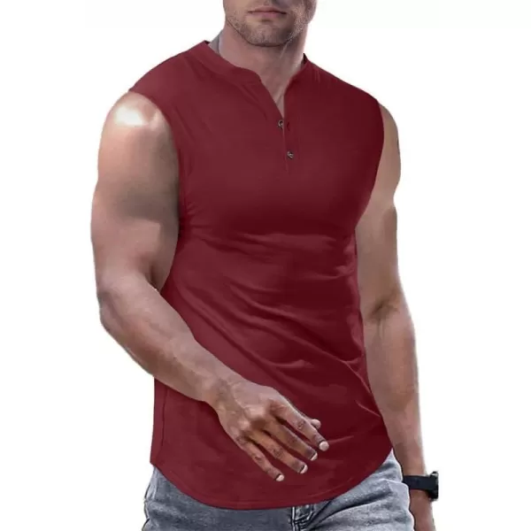 JMIERR Men's Muscle Sleeveless Tank Tops Slim Henley Longline Cotton T-Shirt Tees with Button