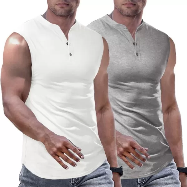 JMIERR Men's Muscle Sleeveless Tank Tops Slim Henley Longline Cotton T-Shirt Tees with Button