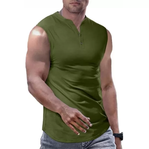 JMIERR Men's Muscle Sleeveless Tank Tops Slim Henley Longline Cotton T-Shirt Tees with Button