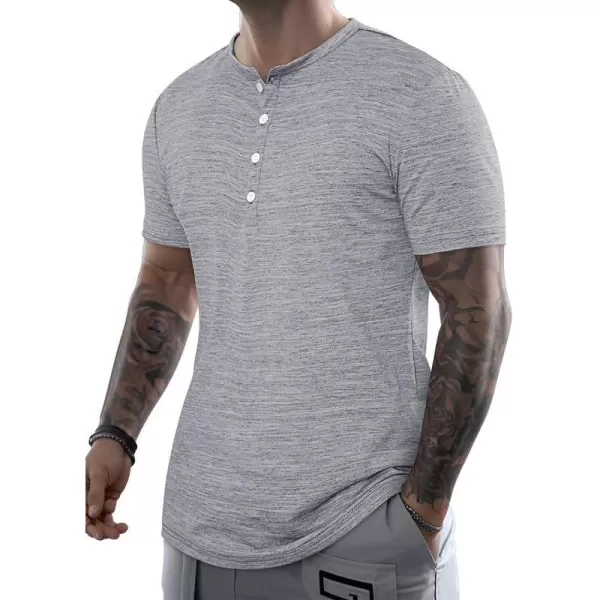JMIERR Men's Muscle Slim Cotton T Shirt V-Neck Henley Shirt Gym Workout Athletic Tee Shirts