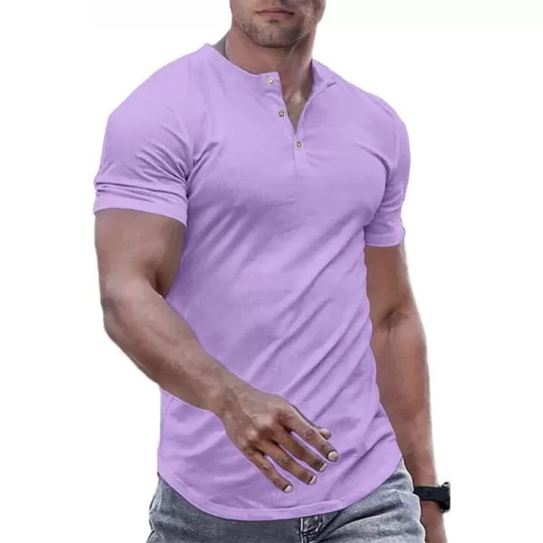 JMIERR Men's Muscle Slim Henley Shirts Crewneck Longline T-Shirt Gym Workout Athletic Shirt Tees with Button