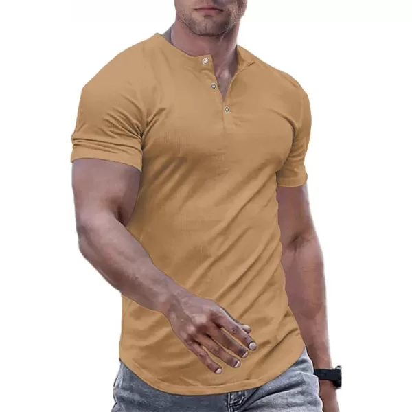 JMIERR Men's Muscle Slim Henley Shirts Crewneck Longline T-Shirt Gym Workout Athletic Shirt Tees with Button