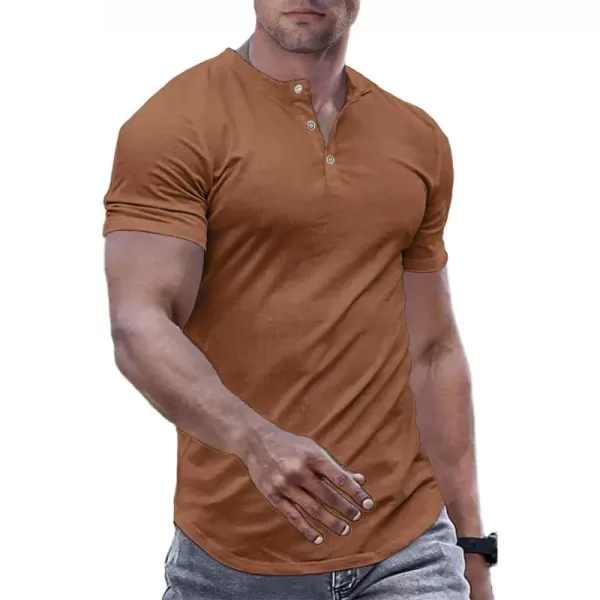 JMIERR Men's Muscle Slim Henley Shirts Crewneck Longline T-Shirt Gym Workout Athletic Shirt Tees with Button
