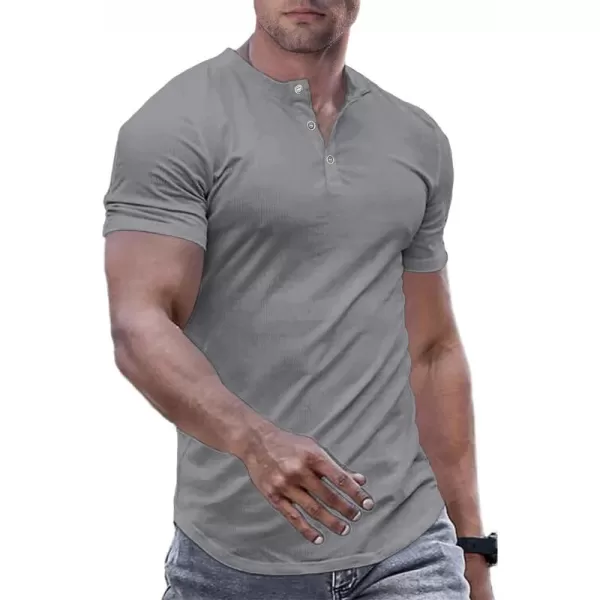 JMIERR Men's Muscle Slim Henley Shirts Crewneck Longline T-Shirt Gym Workout Athletic Shirt Tees with Button