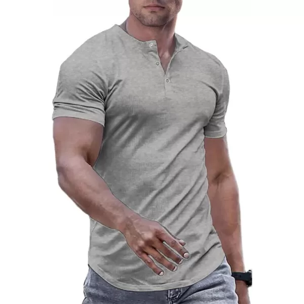JMIERR Men's Muscle Slim Henley Shirts Crewneck Longline T-Shirt Gym Workout Athletic Shirt Tees with Button