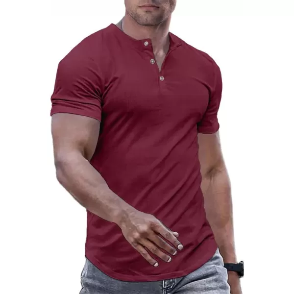 JMIERR Men's Muscle Slim Henley Shirts Crewneck Longline T-Shirt Gym Workout Athletic Shirt Tees with Button