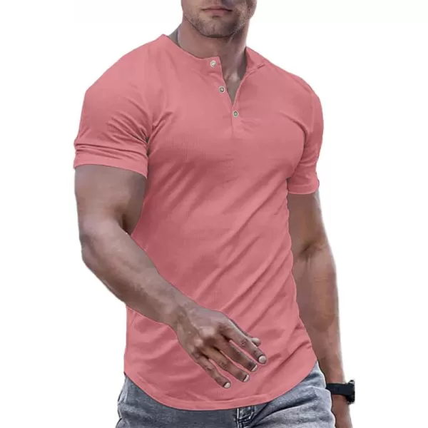 JMIERR Men's Muscle Slim Henley Shirts Crewneck Longline T-Shirt Gym Workout Athletic Shirt Tees with Button