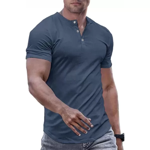 JMIERR Men's Muscle Slim Henley Shirts Crewneck Longline T-Shirt Gym Workout Athletic Shirt Tees with Button