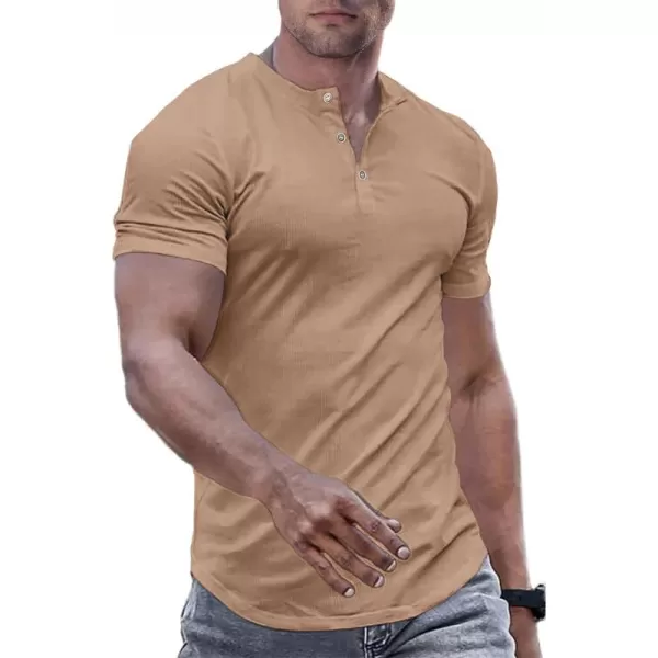 JMIERR Men's Muscle Slim Henley Shirts Crewneck Longline T-Shirt Gym Workout Athletic Shirt Tees with Button