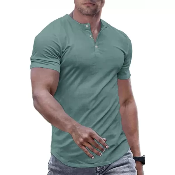 JMIERR Men's Muscle Slim Henley Shirts Crewneck Longline T-Shirt Gym Workout Athletic Shirt Tees with Button