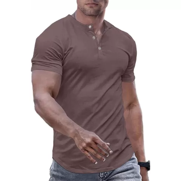 JMIERR Men's Muscle Slim Henley Shirts Crewneck Longline T-Shirt Gym Workout Athletic Shirt Tees with Button