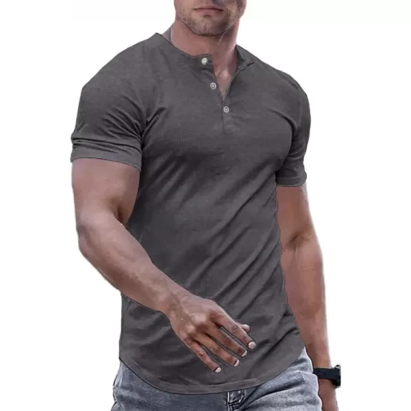 JMIERR Men's Muscle Slim Henley Shirts Crewneck Longline T-Shirt Gym Workout Athletic Shirt Tees with Button