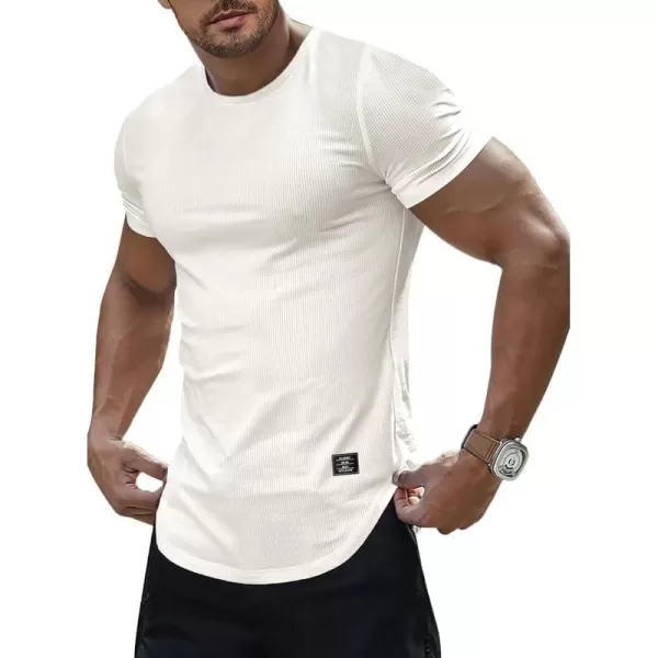 JMIERR Mens Muscle Slim T Shirt Crewneck Longline Henley Shirt Gym Workout Athletic Tee Shirts