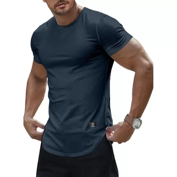 JMIERR Mens Muscle Slim T Shirt Crewneck Longline Henley Shirt Gym Workout Athletic Tee Shirts
