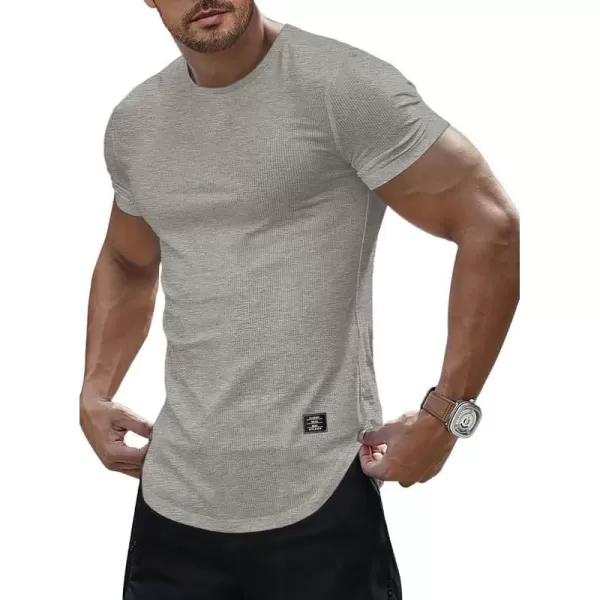 JMIERR Mens Muscle Slim T Shirt Crewneck Longline Henley Shirt Gym Workout Athletic Tee Shirts