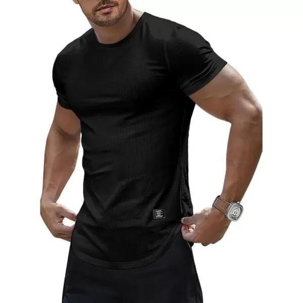 JMIERR Mens Muscle Slim T Shirt Crewneck Longline Henley Shirt Gym Workout Athletic Tee Shirts
