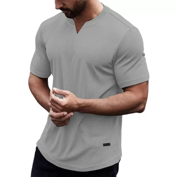 JMIERR Mens Muscle Slim T Shirt V-Neck Longline Henley Shirt Gym Workout Athletic Ribbed Tee Shirts
