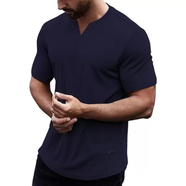 JMIERR Mens Muscle Slim T Shirt V-Neck Longline Henley Shirt Gym Workout Athletic Ribbed Tee Shirts