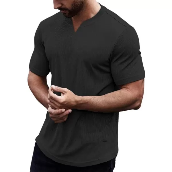 JMIERR Mens Muscle Slim T Shirt V-Neck Longline Henley Shirt Gym Workout Athletic Ribbed Tee Shirts
