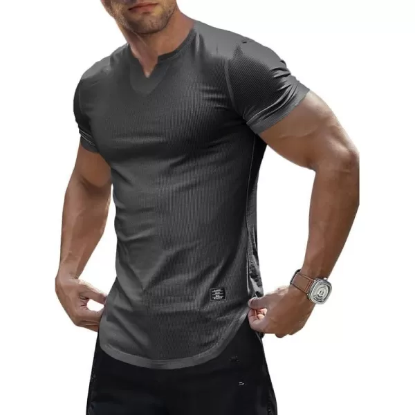 JMIERR Mens Muscle Slim T Shirt V-Neck Longline Henley Shirt Gym Workout Athletic Tee Shirts