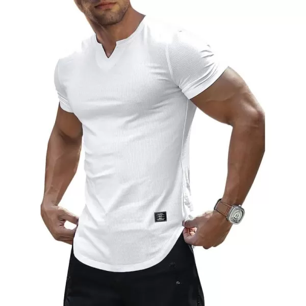 JMIERR Mens Muscle Slim T Shirt V-Neck Longline Henley Shirt Gym Workout Athletic Tee Shirts
