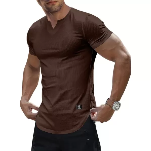 JMIERR Mens Muscle Slim T Shirt V-Neck Longline Henley Shirt Gym Workout Athletic Tee Shirts